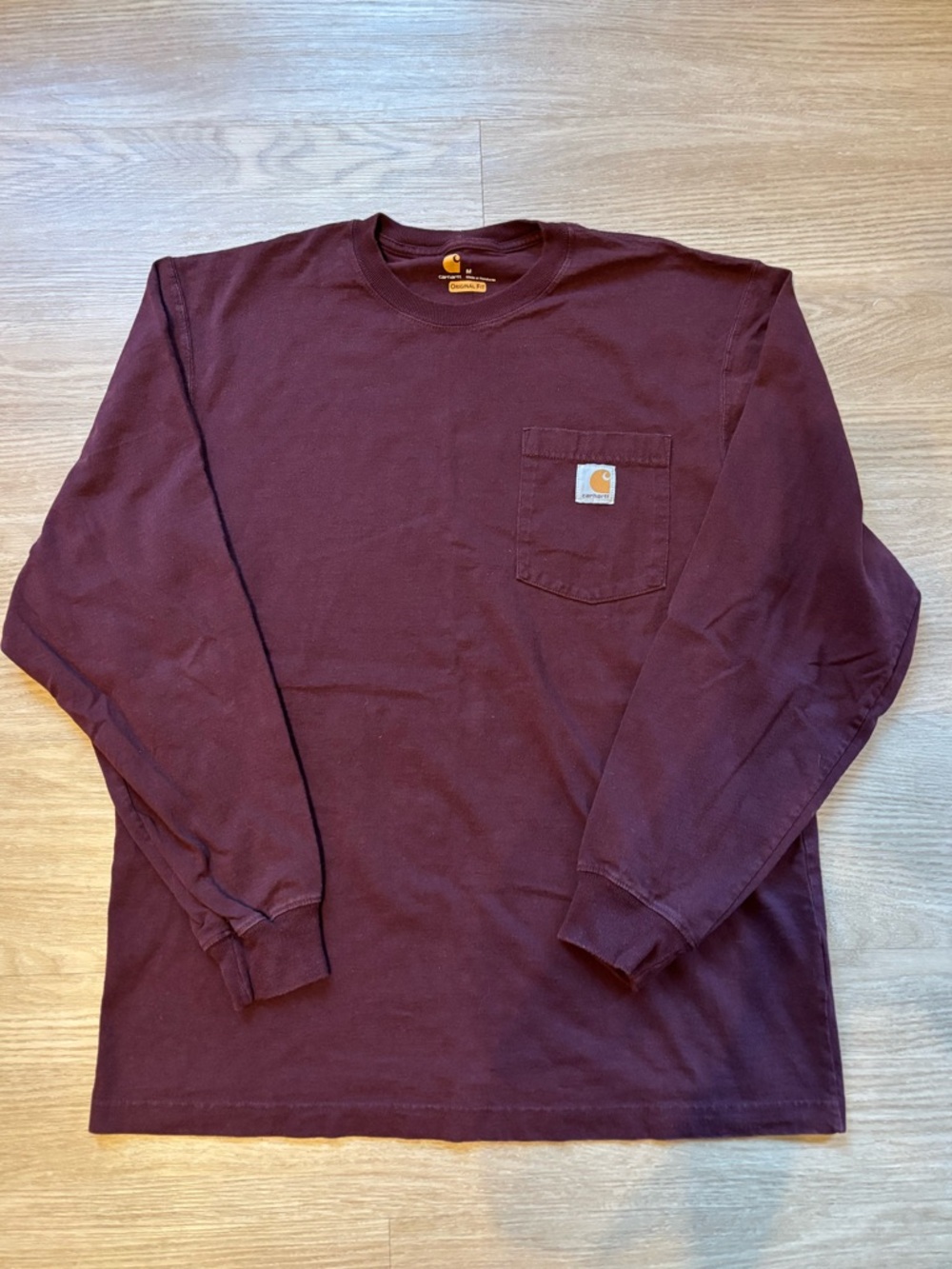 Carhartt Men’s Medium 100% Cotton Original Fit Long Sleeve T Shirt Maroon